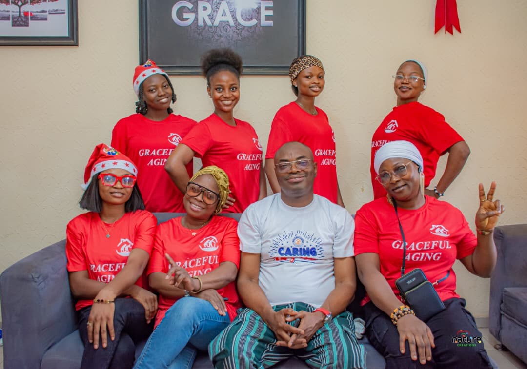 Care team members and older people together in the care home